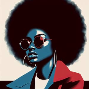 Minimalist Digital Art: Stylish African Girl with Afro & Retro Sunglasses