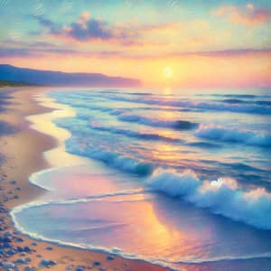 Tranquil Beach Sunset Oil Painting - Impressionism Artwork