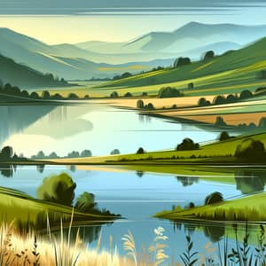 Minimalist Serene Countryside Digital Painting