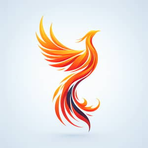 Simplistic Phoenix Design in Mid-Flight - Vibrant Plumage and Fiery Tail