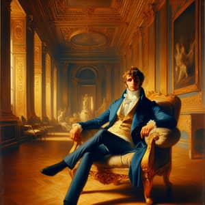 Regal Portrait in Neoclassical Style | Historical Figure in Blue Tuxedo