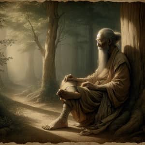 Wise Old Sage Asian Male in Tranquil Forest Clearing