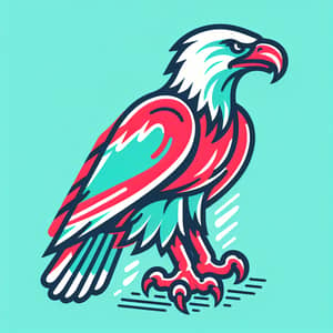 Minimalist Eagle Illustration in Red and Turquoise | Dynamic Pose