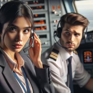 Female Air Traffic Controller in Tense Discussion with Pilot