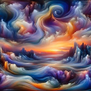 Dreamy Abstract Landscapes: Otherworldly Sunset in Swirling Colors