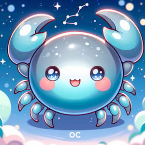 Adorable Zodiac Sign Cancer Mascot in Lunar Silver and Sea Blue
