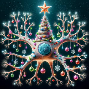 Festive Neuron Scientific Illustration for Christmas Celebration