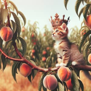 Adorable Kitten with Crown on Peach Tree | Nature Delight