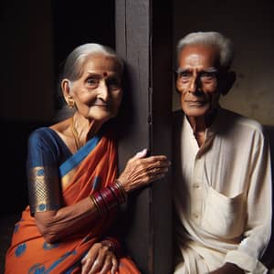 Candid South Asian Couple Portrait - Elderly Pair in Traditional Attire