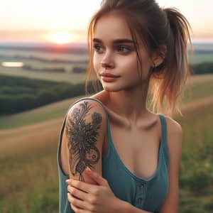 Hopeful Young Girl with Intricate Floral Tattoo