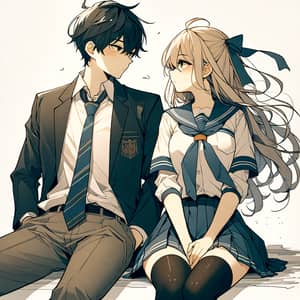 Romantic Anime Style Characters in School Uniforms