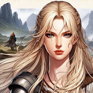 Female Warrior with Long Blonde Hair and Blue Eyes