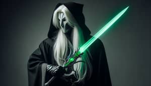 Black Jedi Suit with Green Lightsaber - Sci-Fi Warrior Character
