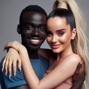Female Pop Singer Hugging Black Individual with Joy