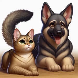 Playful Tawny Cat and Grey German Shepherd - Unique Bond