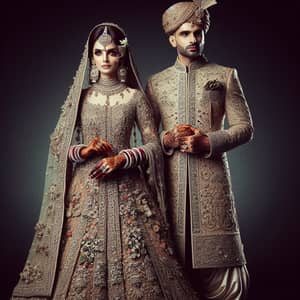 Traditional Pakistani Bridal and Groom Portrait | Exquisite Attire