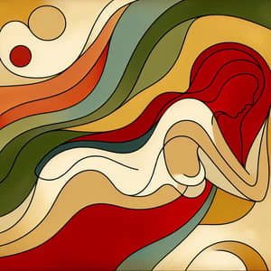 Abstract Art Piece in Red, Yellow, Green | Middle-Eastern Woman