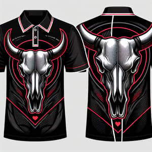 Black Polo T-Shirt with Red Bull Skull Design for Darts