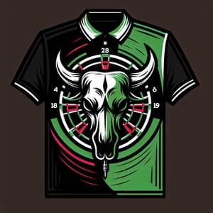 Bull Skull Darts Polo Shirt Design in Black, Green & Red