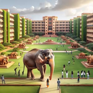 Indian University Campus with Wandering Elephant