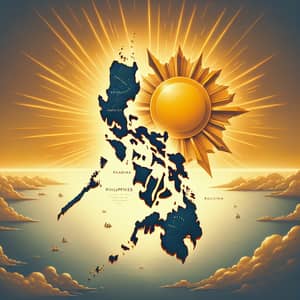 Geographic Illustration of the Philippines with Radiant Sun