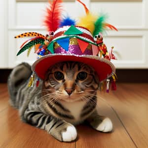 Festive Carnival Cat in Colorful Hat | Happy Indoor Companion