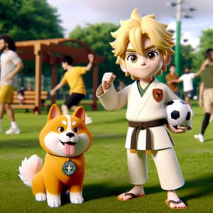 Unique Barcelona Mascota and Goku Characters in Park Scene