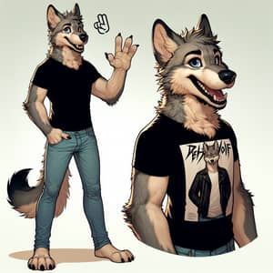 Friendly Wolf Fursona in Casual Attire | Furry Community Character