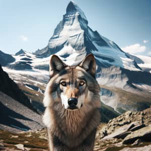 Majestic Wolf Standing in Front of Matterhorn