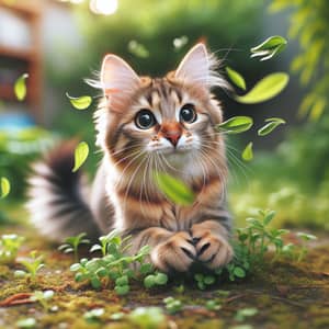 Playful Tabby Cat in Garden | Enjoying Time Outdoors