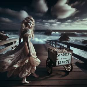 Cinematic Coastal Gothic Scene | Blonde Woman on Boardwalk