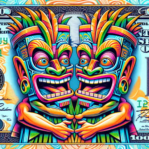 Tiki Twins $100 Bill Illustration: Pop Art Fantasy