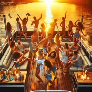 Vibrant Sunset Party Scene on Pontoon Boat - Summer Vibes