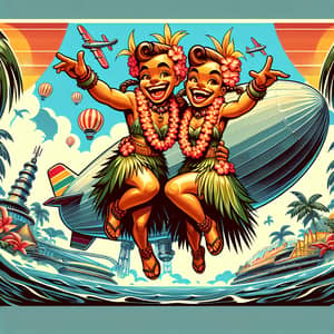 Tiki Twins: Vibrant Retro-Futuristic Illustration