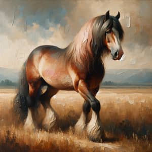 Romantic Style Oil Painting of Full-Bodied Horse in Brown and Beige Tones