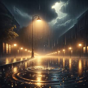 Tranquil Rainy Scene: Peaceful Night Rain in City Street