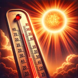 Intensely Shining Sun & Vintage Thermometer | Weather Image