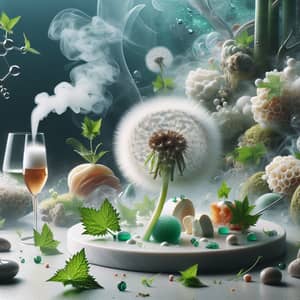 Futuristic Dandelion Sorbet with Foams, Gels & Nettle | Natural Background