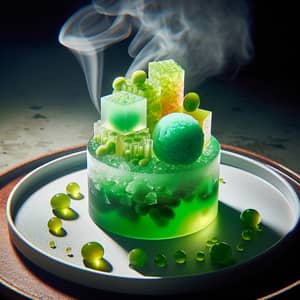 Futuristic Cucamelon Flavor Sorbet with Edible Gels and Steam