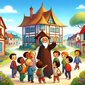 Enchanting Children's Book Illustration of Scholar's Village