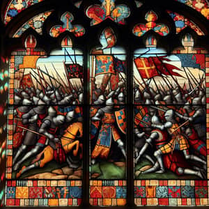 Medieval Stained Glass Battle Scene | Knights Clash in Combat
