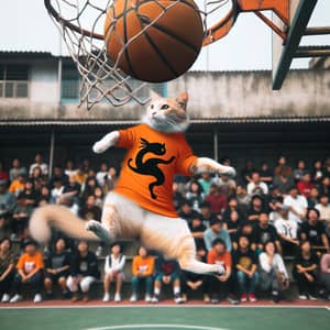 Cat Dunking Basketball - Playful Feline Athlete in Action