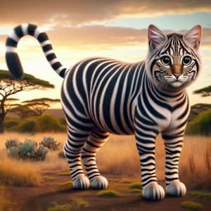 Intriguing Zebra Cat - Photorealistic Fusion of Zebra and Cat