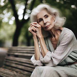 Elderly Woman Contemplating Life on Park Bench
