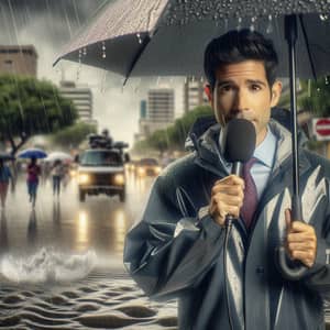 Hispanic Weather Journalist Reports Live News on Heavy Rainstorm