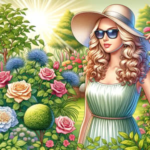 Beautiful Woman in Lush Green Garden | Summer Dress & Sunhat