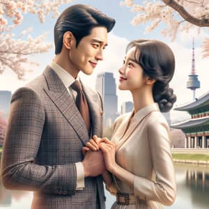 Romantic South Korean Husband and Wife | Seoul Park Scene