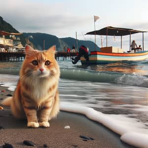 Cat on Seashore: Beautiful Scene Captured