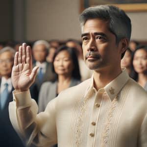 Hispanic Man Oath-Taking Ceremony Barong Tagalog Professional Teacher