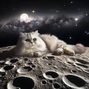 Fluffy Cat Lounging on Moon's Surface | Enchanting Image